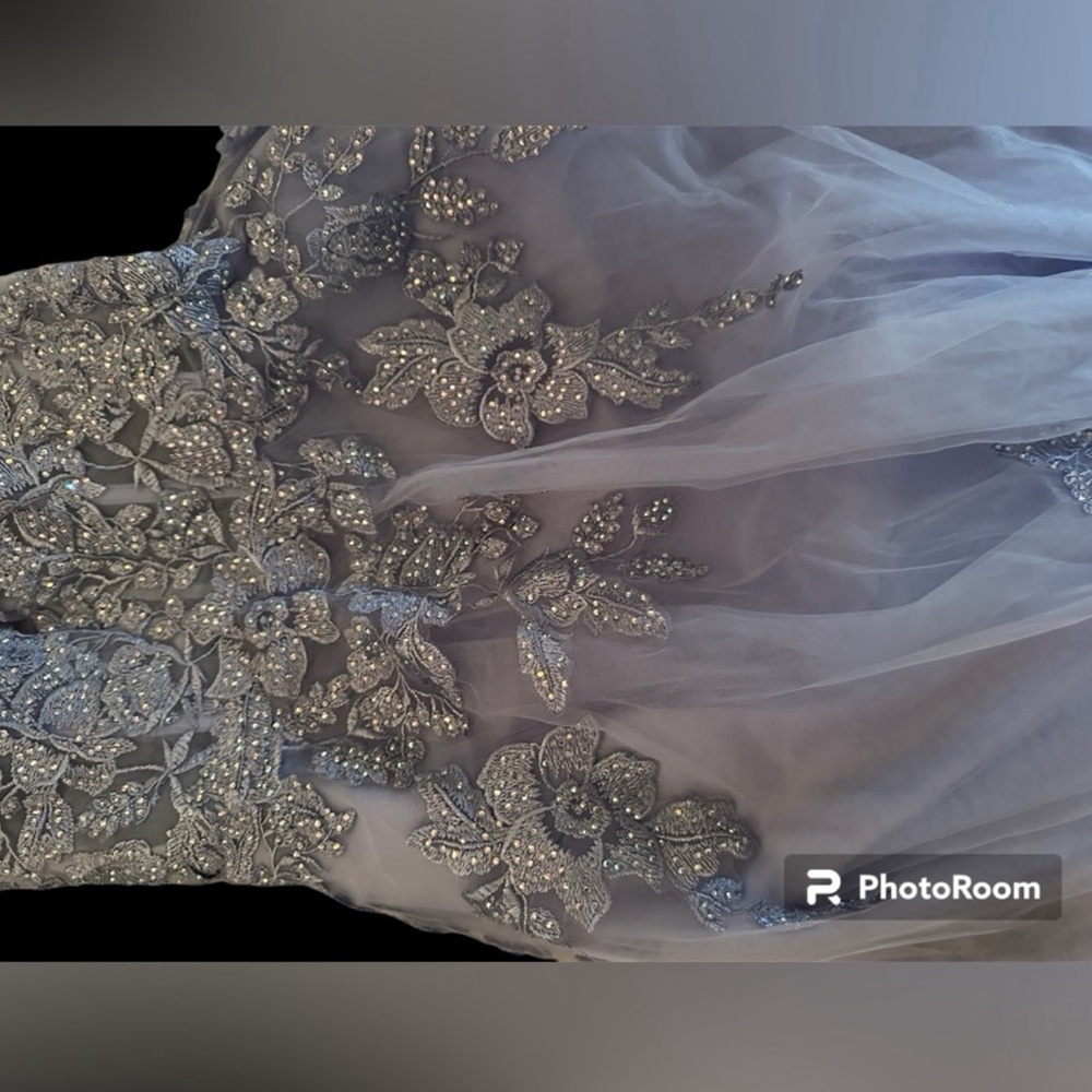 Light Blue Rhinestone A Line Prom Dress - Picture 7 of 7
